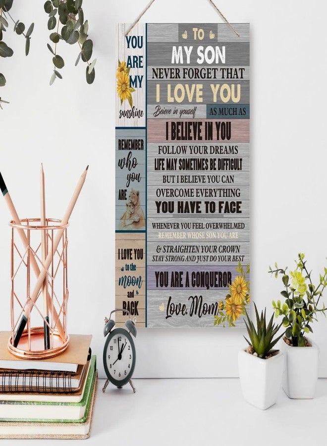 BQL Son Gift, Inspirational Wall Decor, Decorative Hanging Wood Signs, Kids Room Decor for Boy, Thanksgiving, Christmas, Birthday Gift for Son, To My Son From Mom Sign, I Love You To The Moon And Back - Image 3